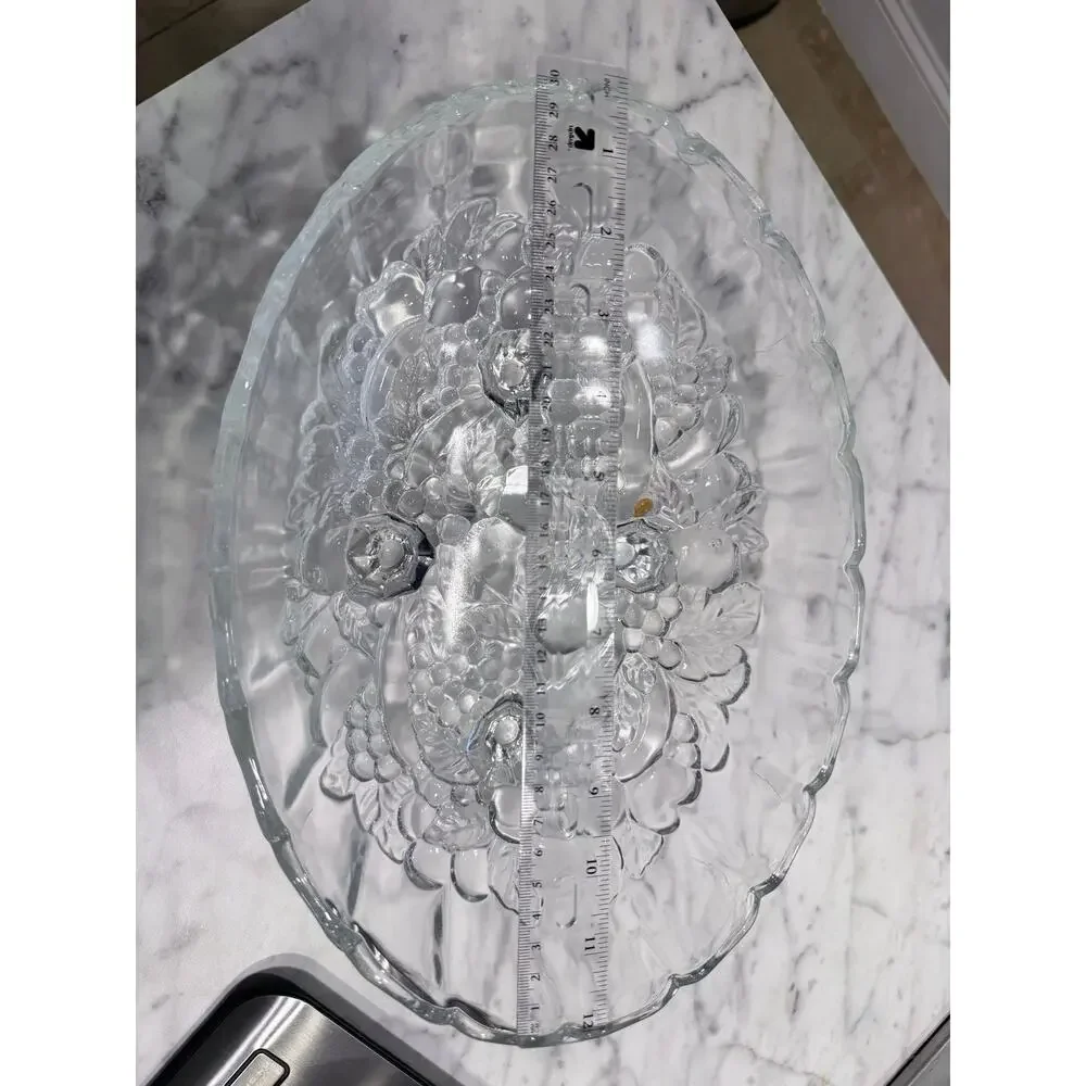 Vintage Clear Pressed Glass Harvest Fruit Bowl 3 Footed Scalloped Centerpiece